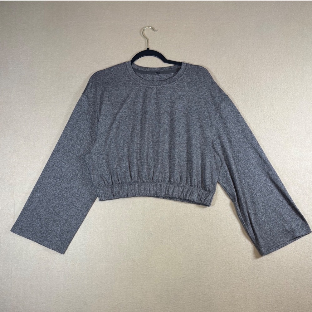 Lululemon Heathered Brown Cropped Long Sleeve Top Elastic Hem *Size Dot Missing